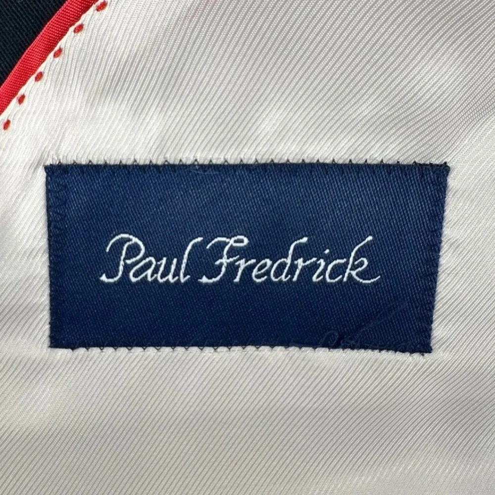Paul Fredrick‎ Blazer Mens 40S Navy Blue Cotton Suede Elbow Patches Academia